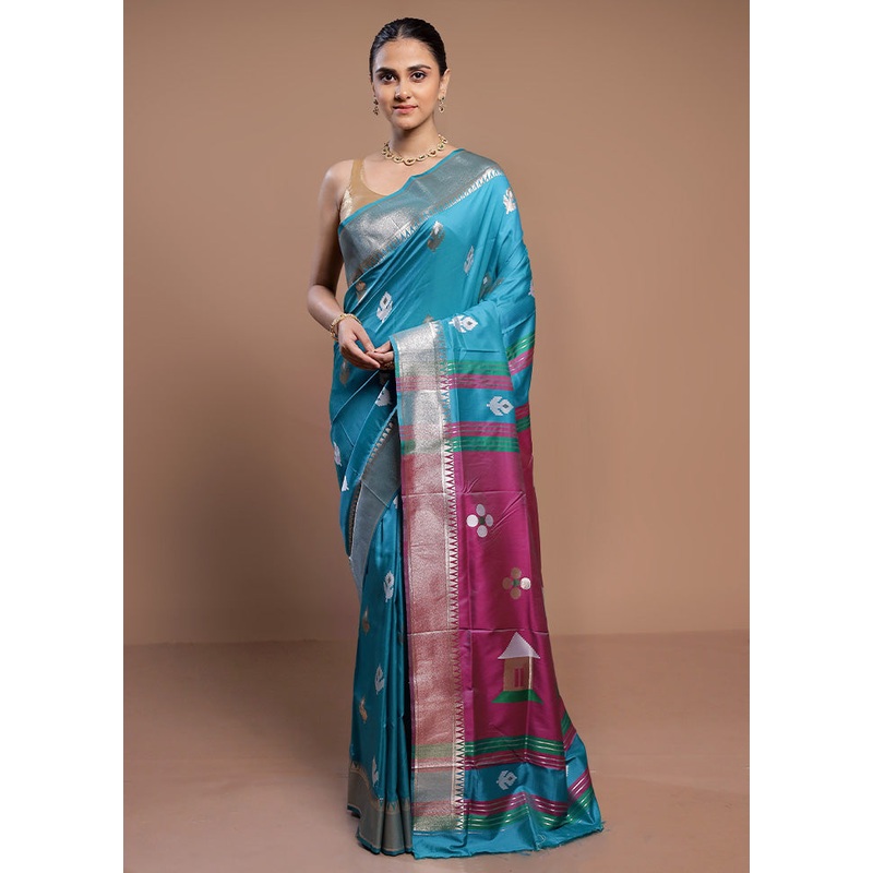 Blue Dupion Silk Saree With Blouse Piece - JD986613106