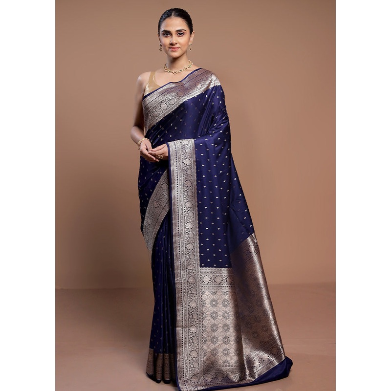 Blue Katan Silk Saree With Blouse Piece - JD986613103