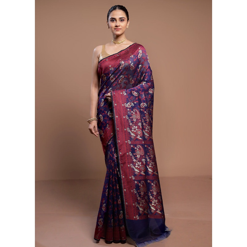 Blue Kora Silk Saree With Blouse Piece - JD986613101