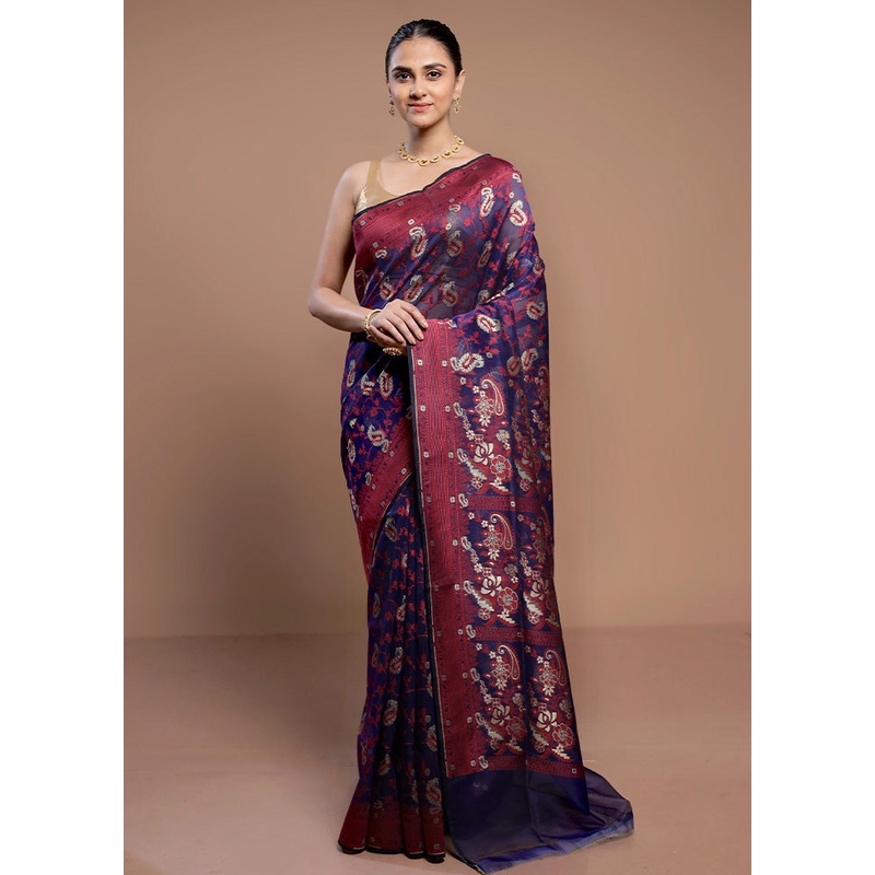 Blue Kora Silk Saree With Blouse Piece - JD986613102