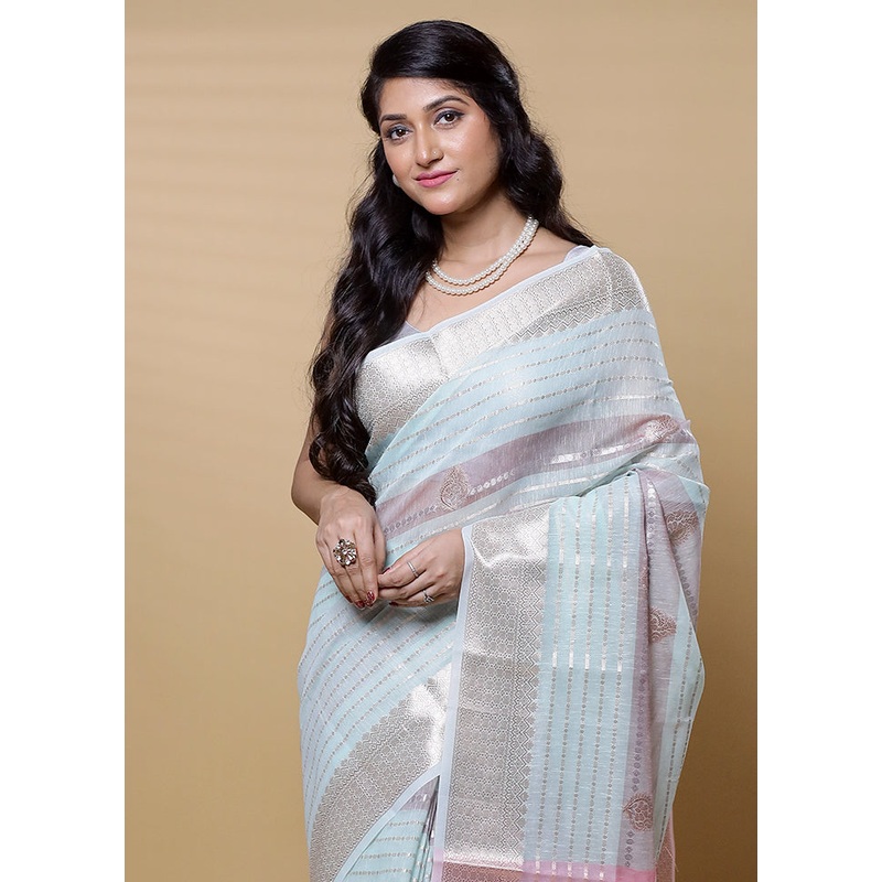 Blue Kora Silk Saree With Blouse Piece - JD986613199