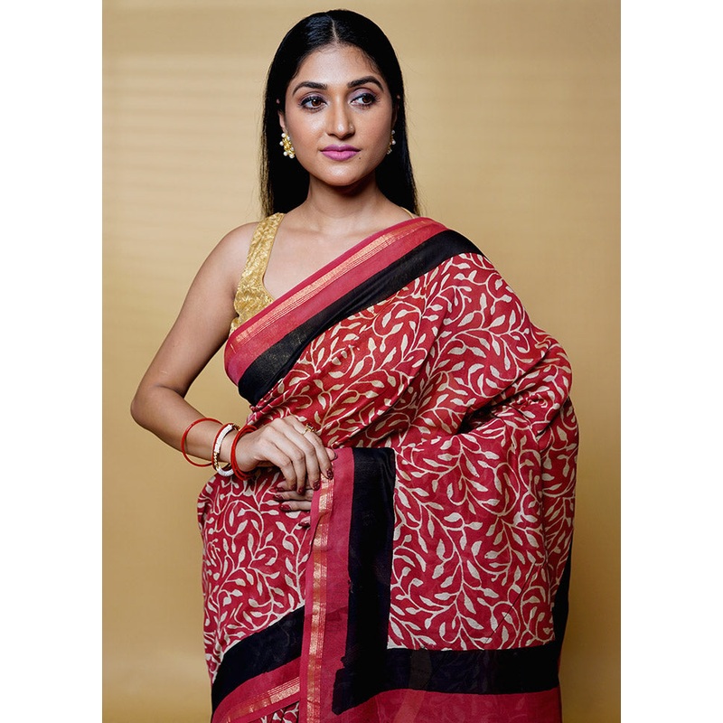 Cream Chanderi Cotton Saree With Blouse Piece - JD986613237