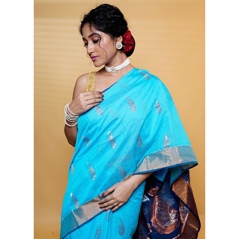 Cream Cotton Saree With Blouse Piece - JD986613234