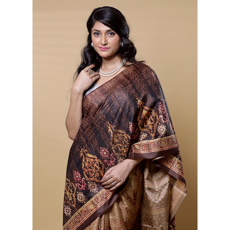 Cream Dupion Silk Saree With Blouse Piece - JD986613236