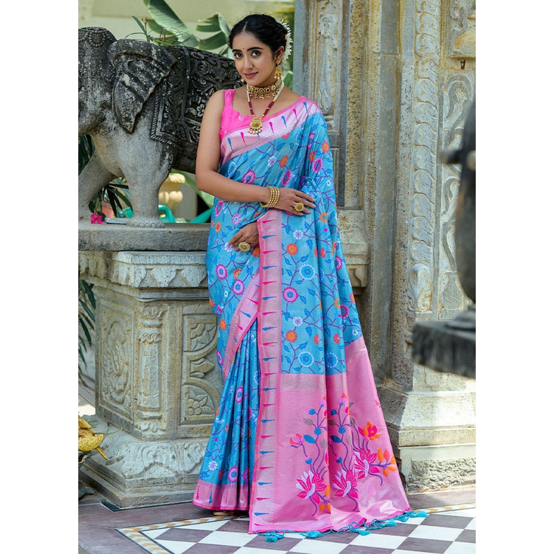 Firoza Kanjivaram Silk Saree With Blouse Piece - JD986613122
