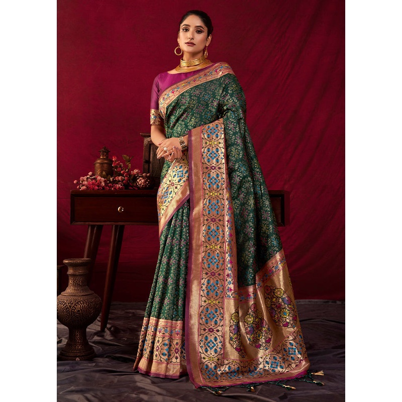 Green Dupion Silk Saree With Blouse Piece - JD986613120