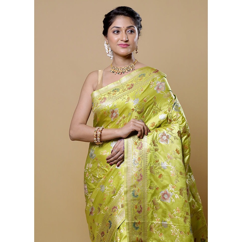 Green Dupion Silk Saree With Blouse Piece - JD986613153
