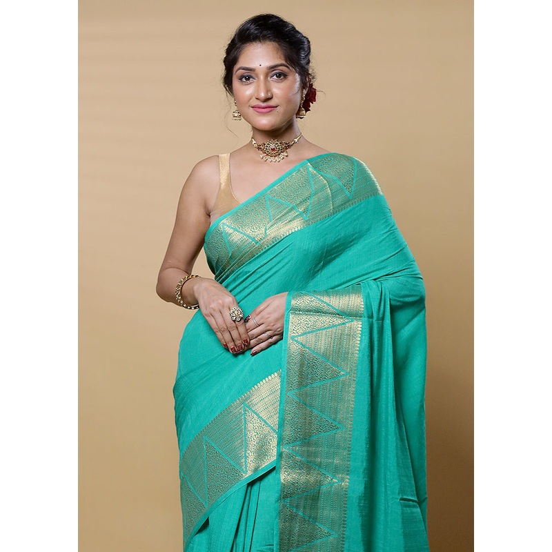 Green Dupion Silk Saree With Blouse Piece - JD986613229