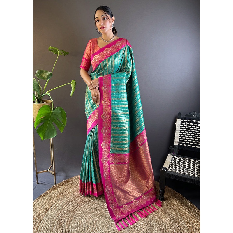 Green Dupion Silk Saree With Blouse Piece - JD986613283