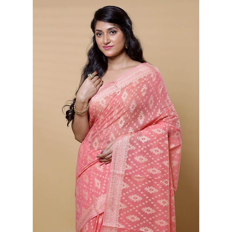 Grey Cotton Saree With Blouse Piece - JD986613204