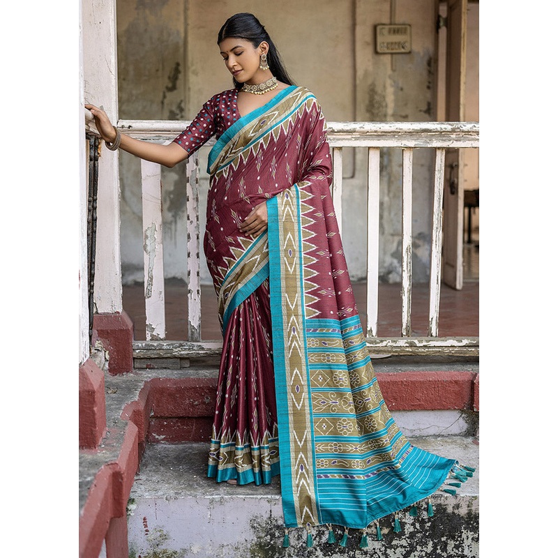 Maroon Cotton Saree With Blouse Piece - JD986613115