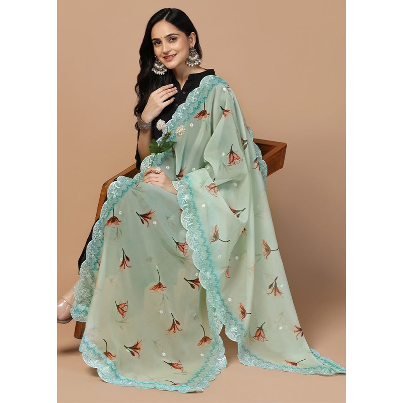 Multicolor Organza Embroidered Work Dupatta - JD986613266