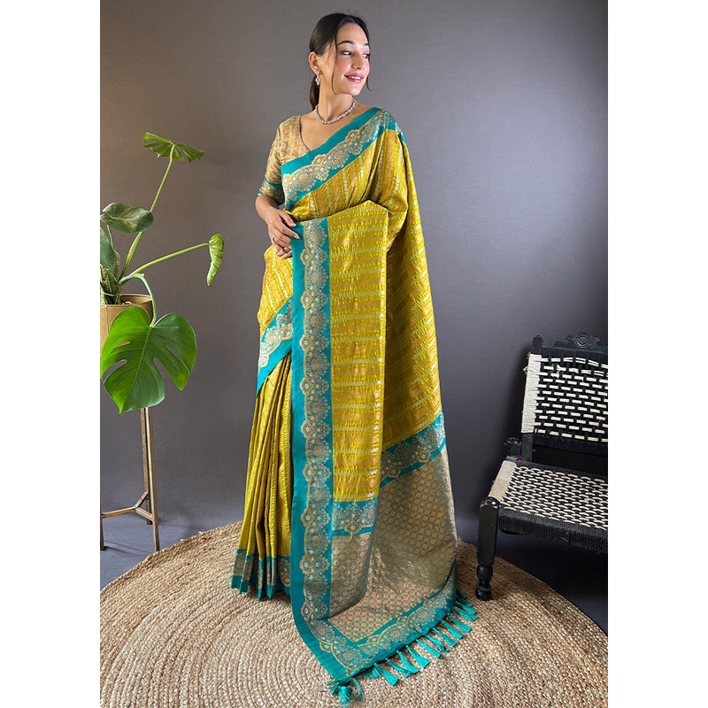 Mustard Dupion Silk Saree With Blouse Piece - JD986613282