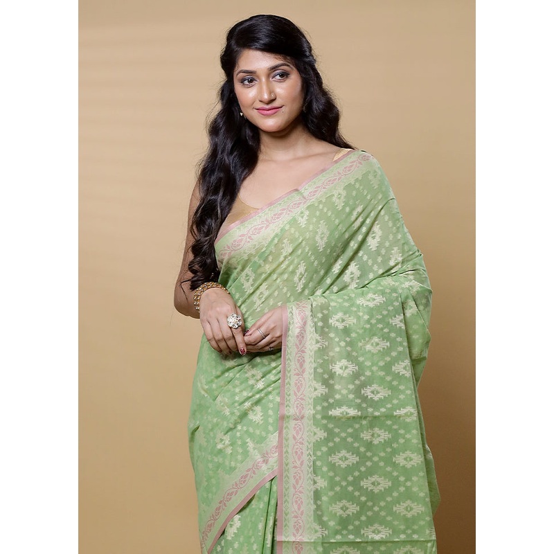 Pink Cotton Saree With Blouse Piece - JD986613191