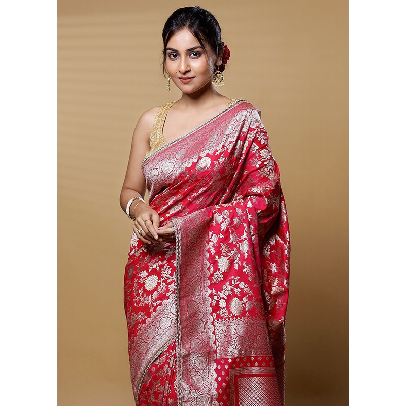 Pink Dupion Silk Saree With Blouse Piece - JD986613187
