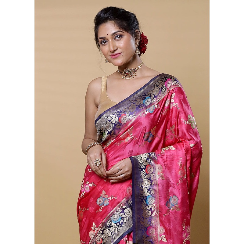 Pink Dupion Silk Saree With Blouse Piece - JD986613190