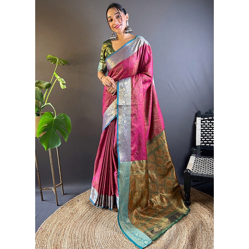 Pink Dupion Silk Saree With Blouse Piece - JD986613280