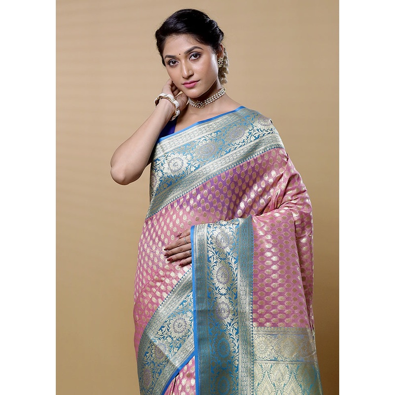 Pink Kora Silk Saree With Blouse Piece - JD986613145
