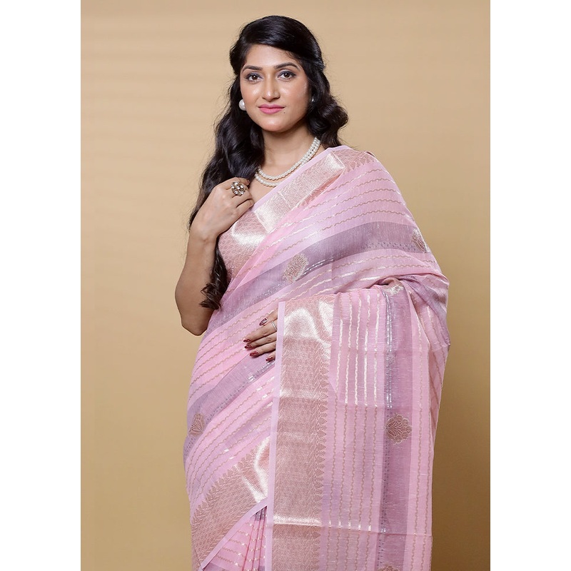 Pink Kora Silk Saree With Blouse Piece - JD986613179