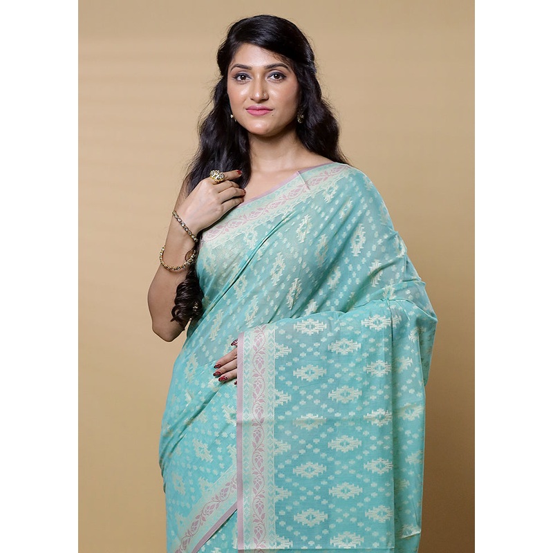 Purple Cotton Saree With Blouse Piece - JD986613180