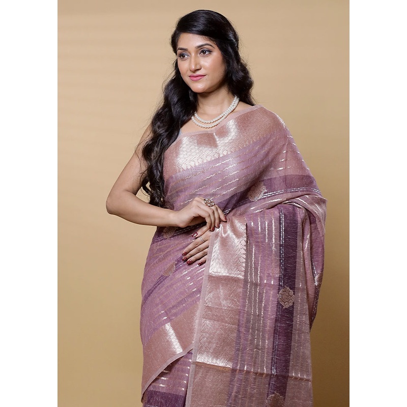 Purple Kora Silk Saree With Blouse Piece - JD986613178