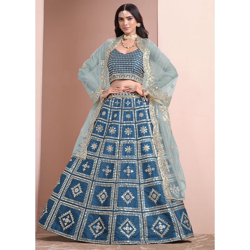 3 Pc Firoza Silk Semi Stitched Lehenga Set - JD986613000