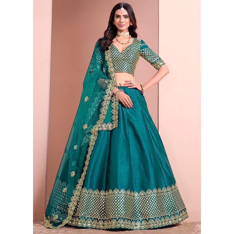 3 Pc Rama Silk Semi Stitched Lehenga Set - JD986612995