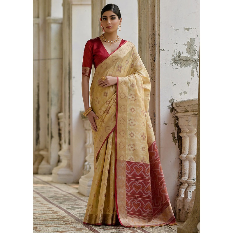 Beige Spun Silk Saree With Blouse Piece - JD986613013