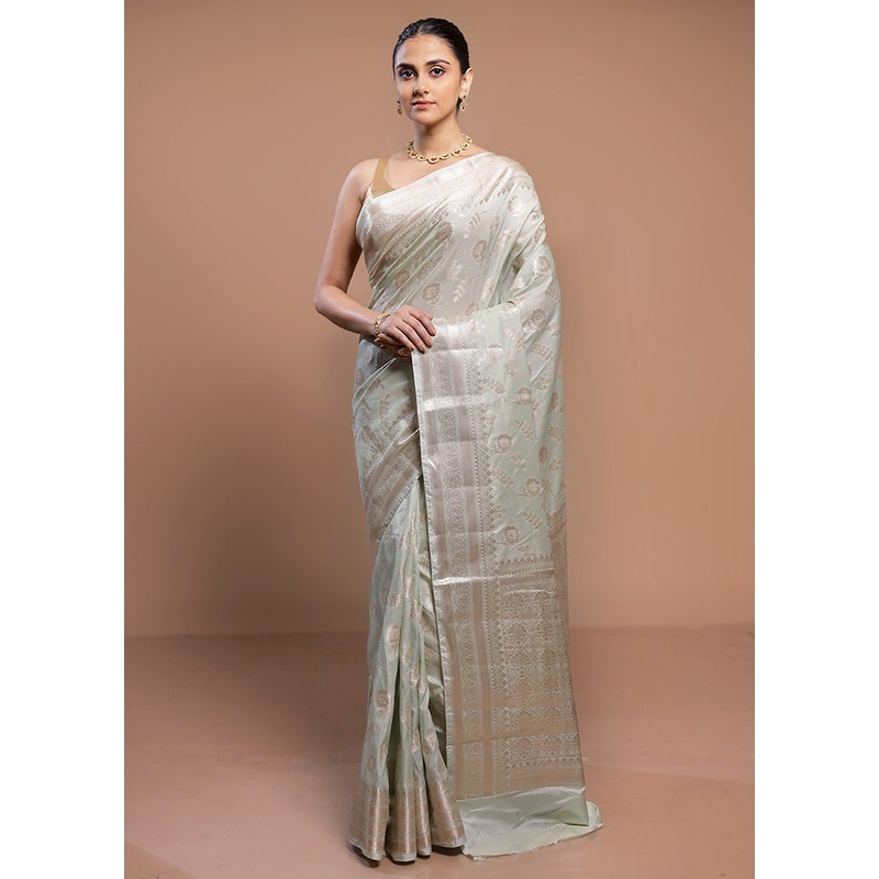 Green Dupion Silk Saree With Blouse Piece - JD986613081