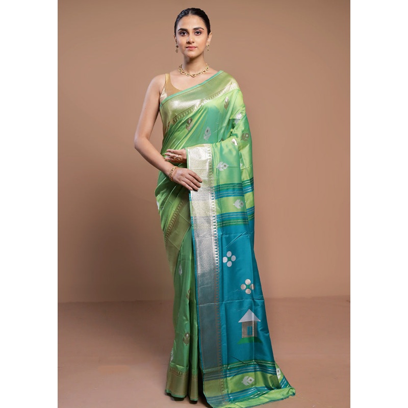 Green Dupion Silk Saree With Blouse Piece - JD986613085