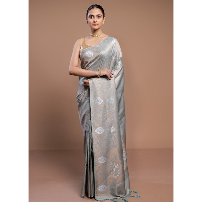 Green Dupion Silk Saree With Blouse Piece - JD986613088
