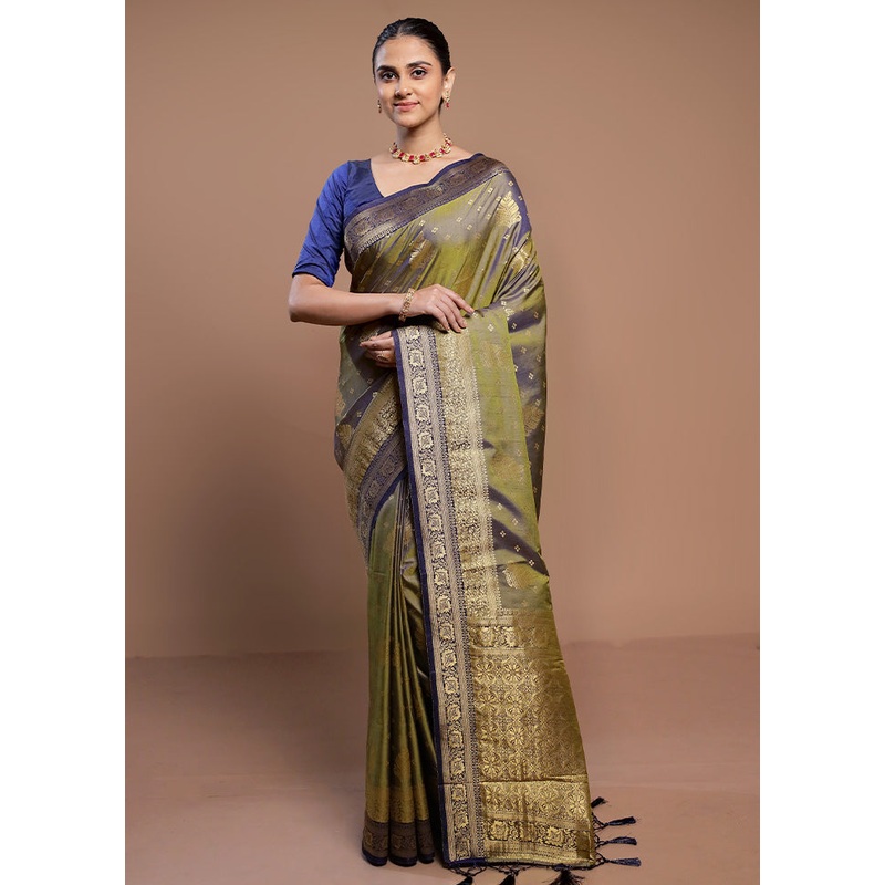 Green Dupion Silk Saree With Blouse Piece - JD986613089