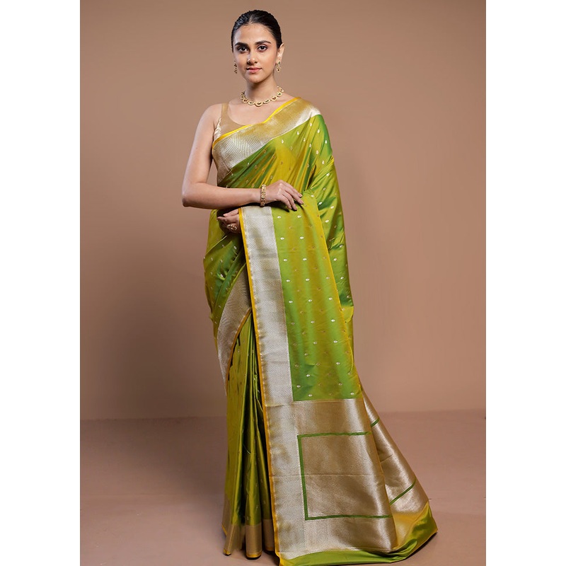 Green Katan Silk Saree With Blouse Piece - JD986613079