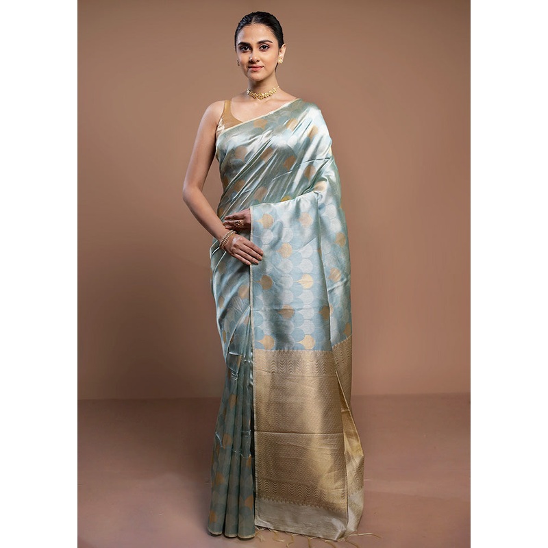 Green Tussar Silk Saree With Blouse Piece - JD986613075