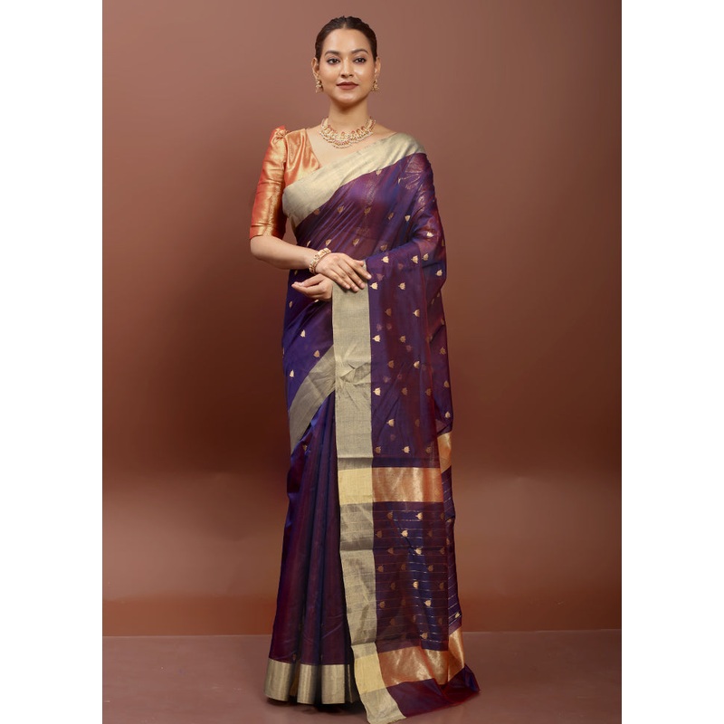Multicolor Handloom Chanderi Pure Cotton Saree With Blouse Piece - JD986612915