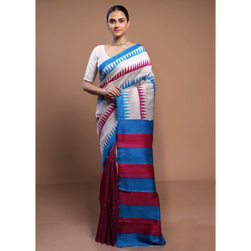 Multicolor Printed Pure Silk Saree Without Blouse Piece - JD986613069