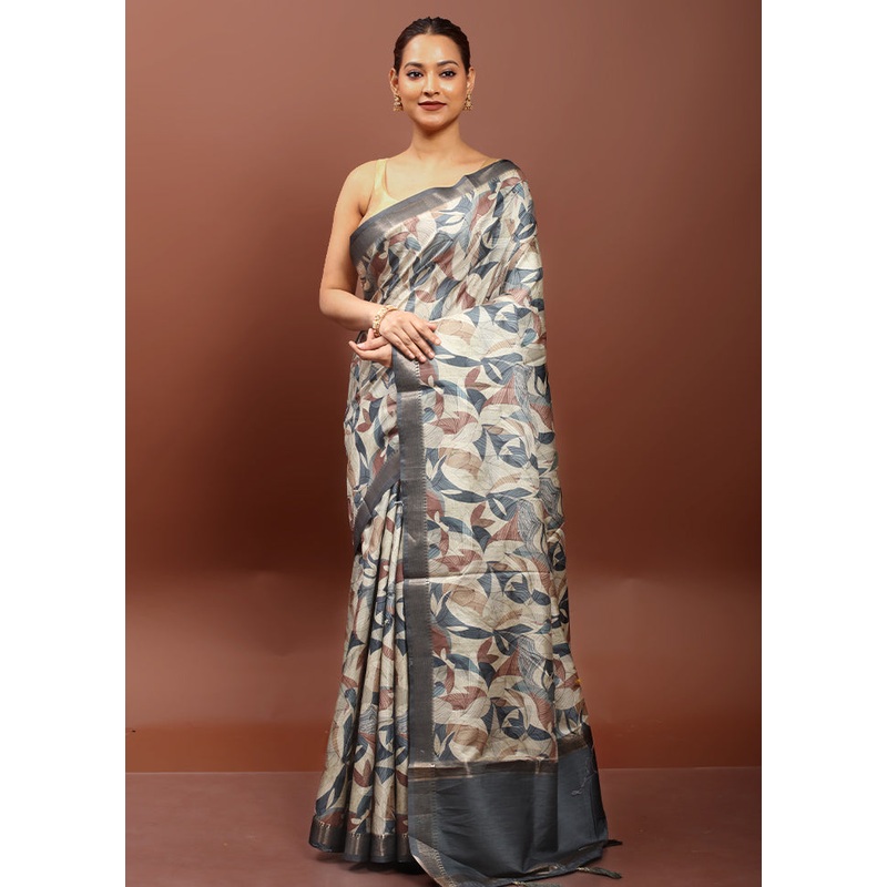 Multicolor Tussar Silk Saree With Blouse Piece - JD986612914