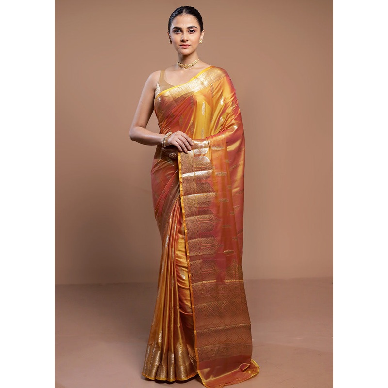 Mustard Dupion Silk Saree With Blouse Piece - JD986613067