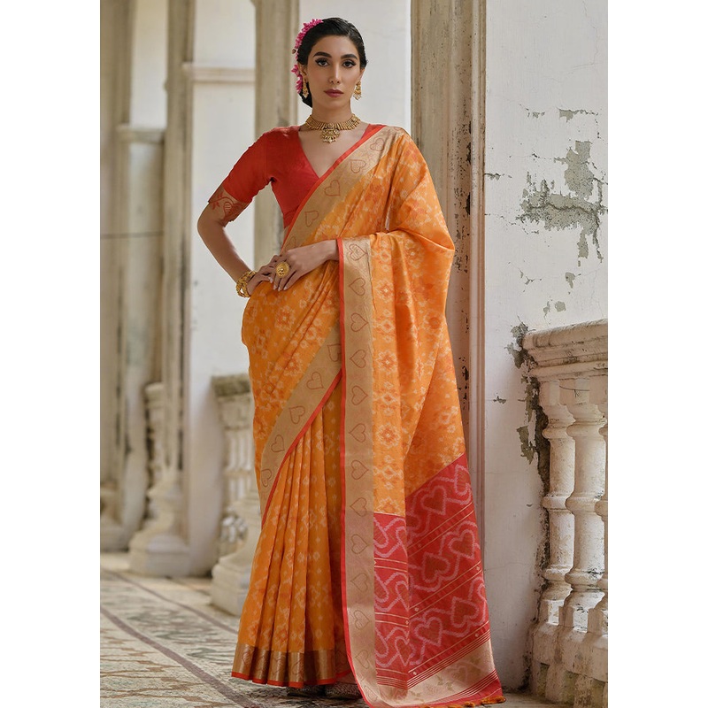 Mustard Spun Silk Saree With Blouse Piece - JD986613008