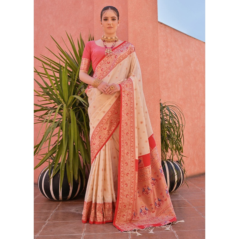 Off White Dupion Silk Saree With Blouse Piece - JD986612910