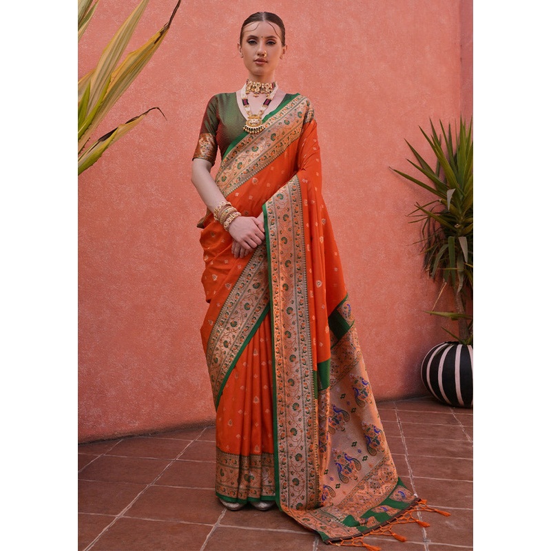 Orange Dupion Silk Saree With Blouse Piece - JD986612906