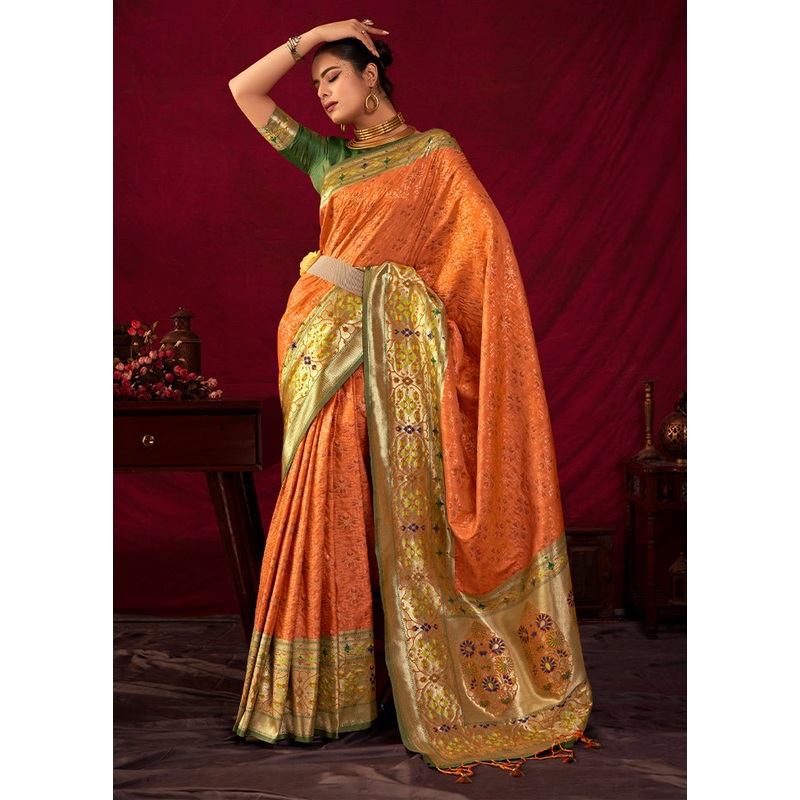 Orange Dupion Silk Saree With Blouse Piece - JD986612907