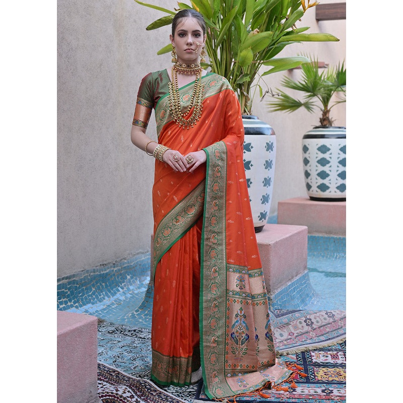 Orange Dupion Silk Saree With Blouse Piece - JD986612908