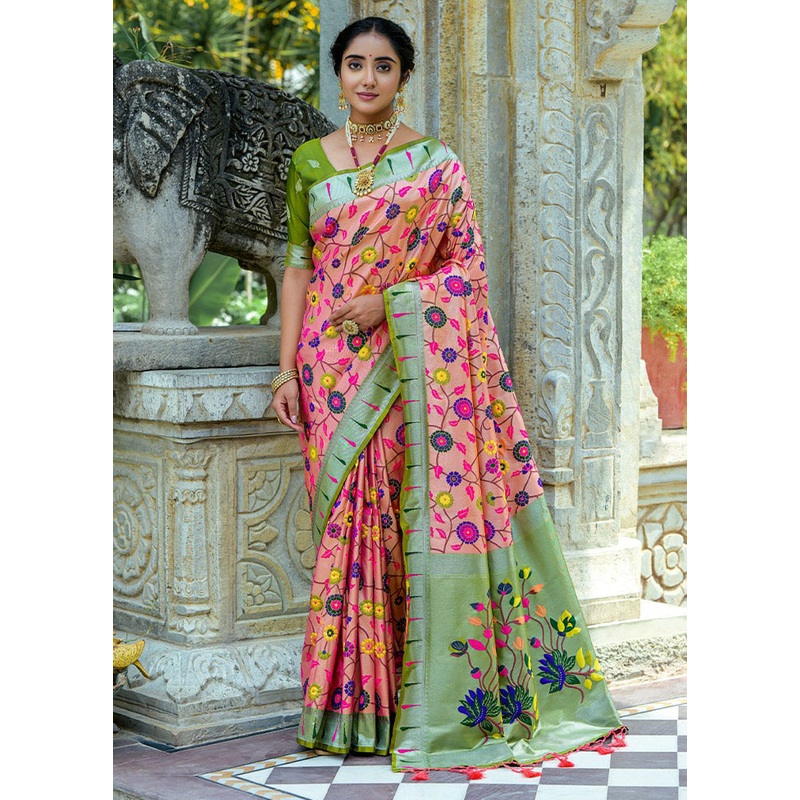 Orange Kanjivaram Silk Saree With Blouse Piece - JD986612905