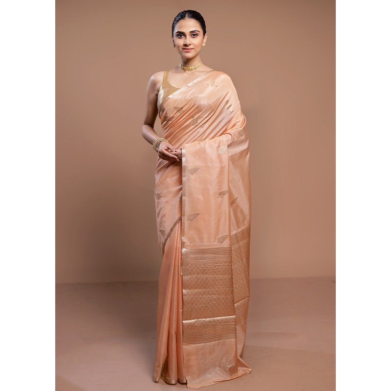 Peach Dupion Silk Saree With Blouse Piece - JD986613065
