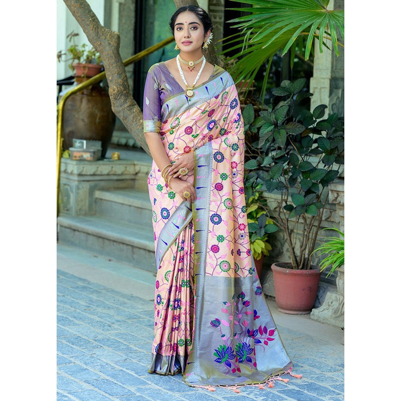 Peach Kanjivaram Silk Saree With Blouse Piece - JD986612904