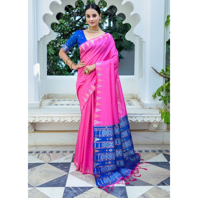 Pink Dupion Silk Saree With Blouse Piece - JD986612901