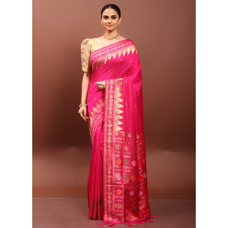Pink Dupion Silk Saree With Blouse Piece - JD986612911