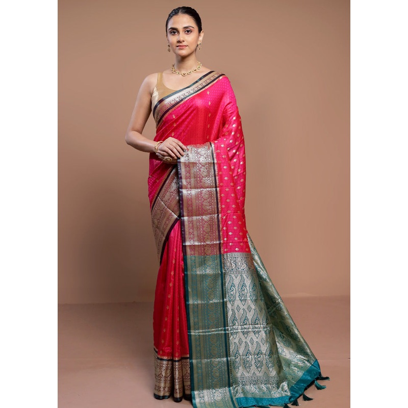 Pink Dupion Silk Saree With Blouse Piece - JD986613055