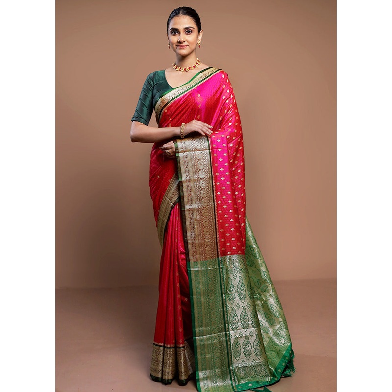 Pink Dupion Silk Saree With Blouse Piece - JD986613056